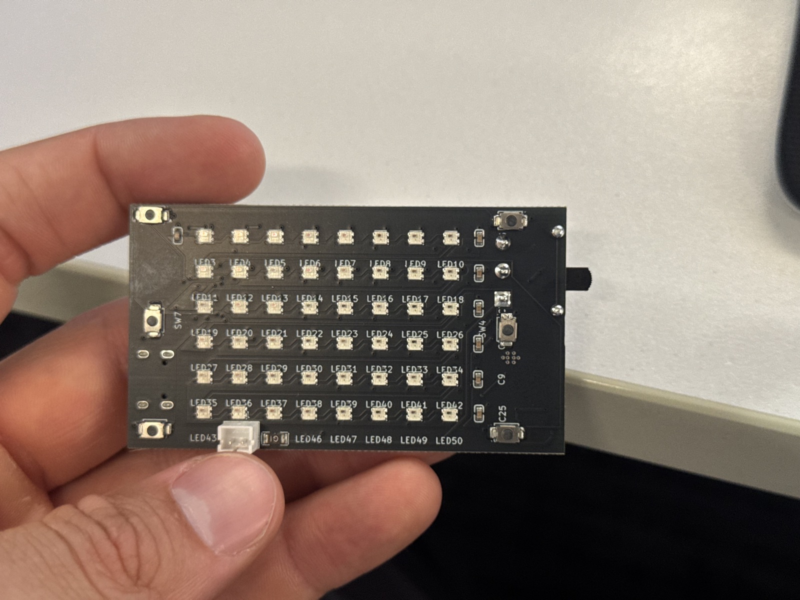 Front of the assembled board, the 6x8 grid of addressable RGB LEDs
