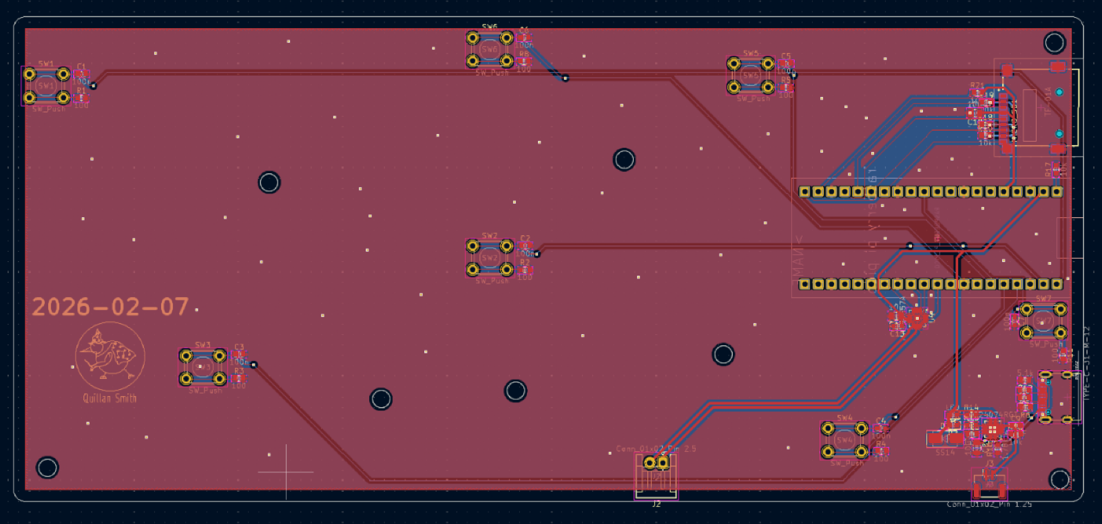 KiCad layout of the custom PCB