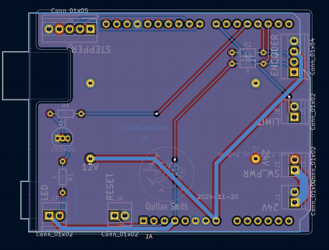 KiCad layout of the custom Arduino-shield breakout board